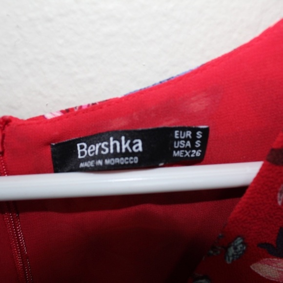 BERSHKA Red Floral Print Wrap Long Sleeve Mini Dress - Size Small - Picture 4 of 8